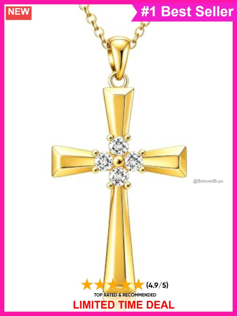 18K Gold Cross Necklace Pendant Christian Faith Jewelry Gift